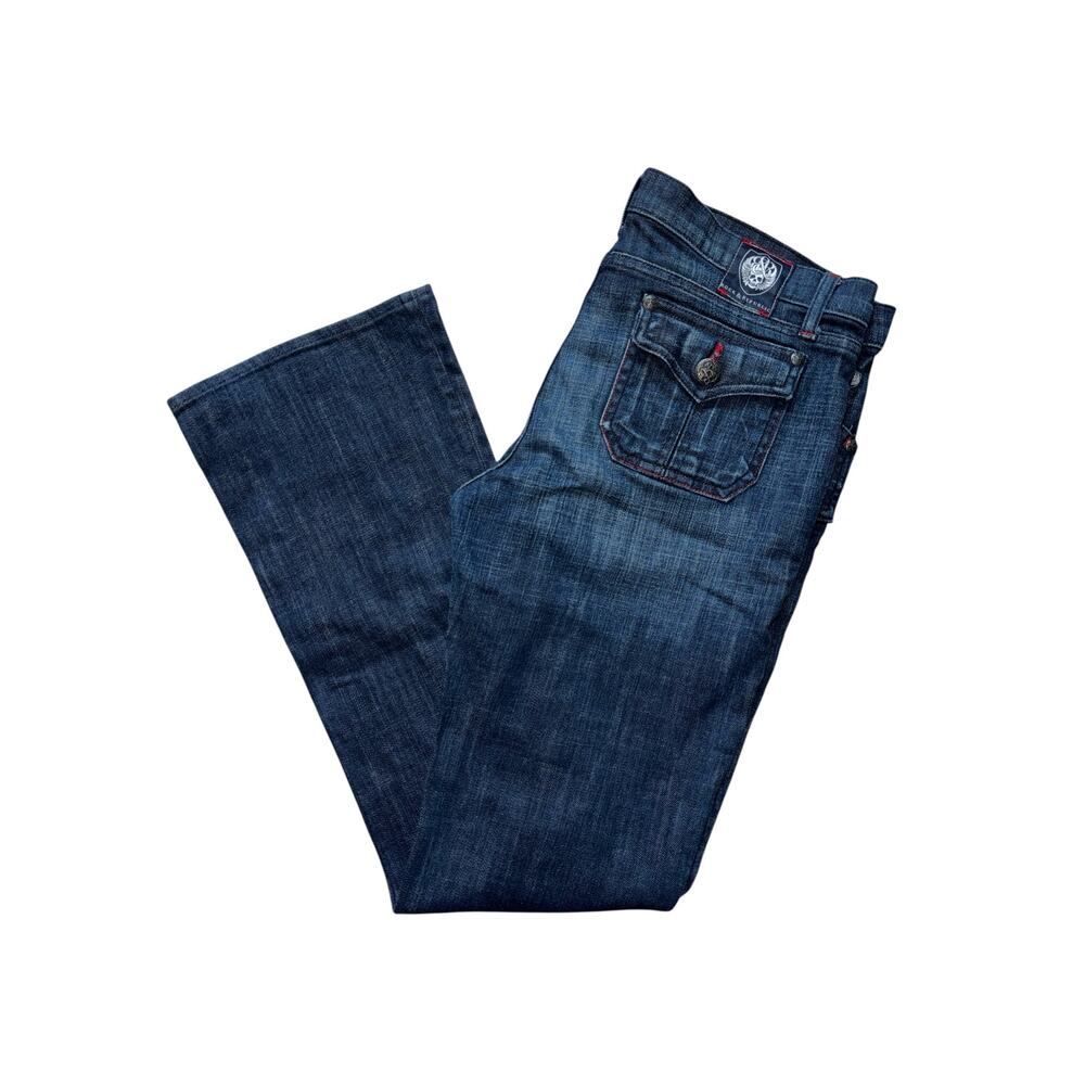 Rock & Republic Y2K Flare Jeans with Red Stitching Button Flap Pockets 32
